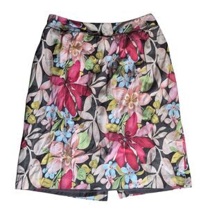 Talbots Woman 12W Floral Print Silk Blend Stretch A-Line Skirt - Plus Size